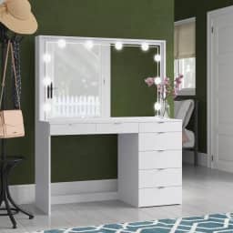 Penteadeira Ditália 7 Gavetas Branco c/Kit Luz Camarim