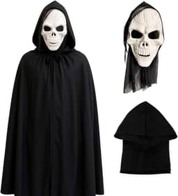 Fantasia Caveira Assustadora Halloween Máscara + Capa Preta