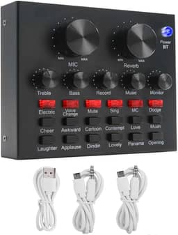 Placa de Som V8 Bluetooth Mesa Móvel Usb P10 P2 18 Efeitos de som Profissional Auxiliar Podcast Live Streaming Twitch Youtube Cantar Gravar Música