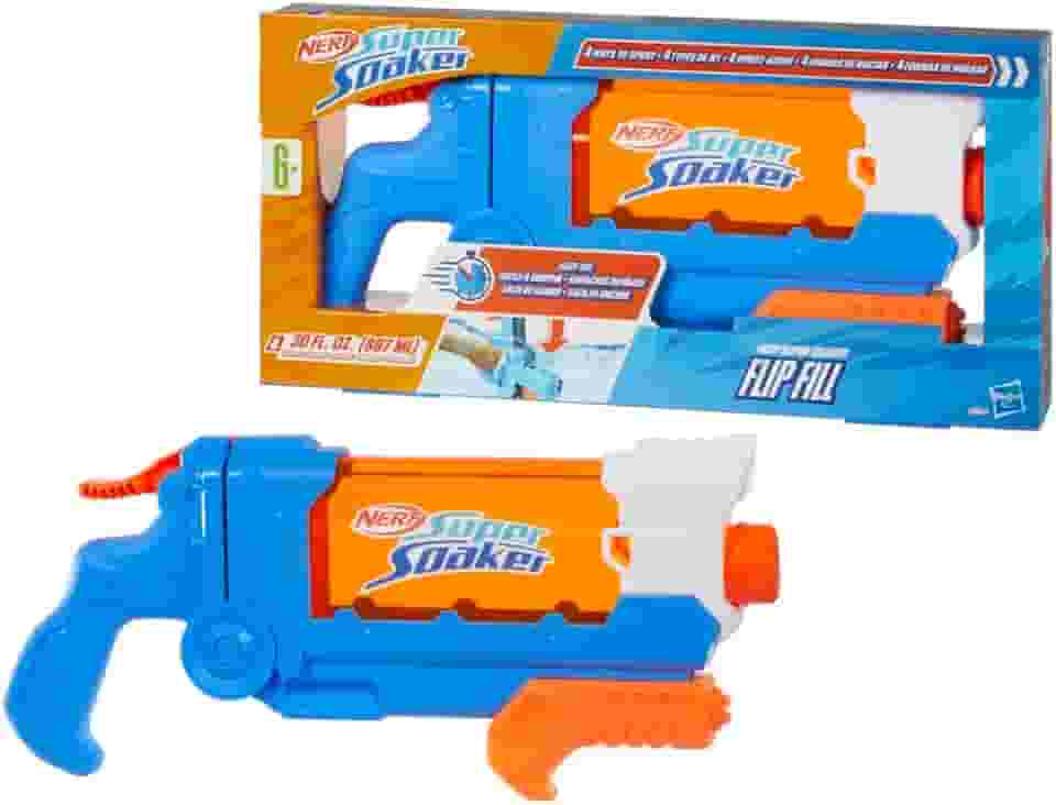 Nerf Super soaker Flip Fill Lançador de Água com 4 tipos de jato de água, fácil de encher, 887 ml, brinquedo para meninos e meninas, presente de Natal para crianças acima de 6 anos