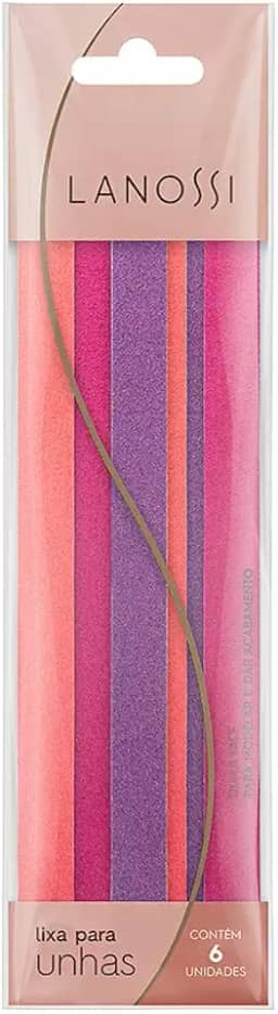 Conjunto de Lixas Dupla Face para Unhas, Contém 6 Unidades, Cores Laranja, Rosa e Roxo, Lanossi.