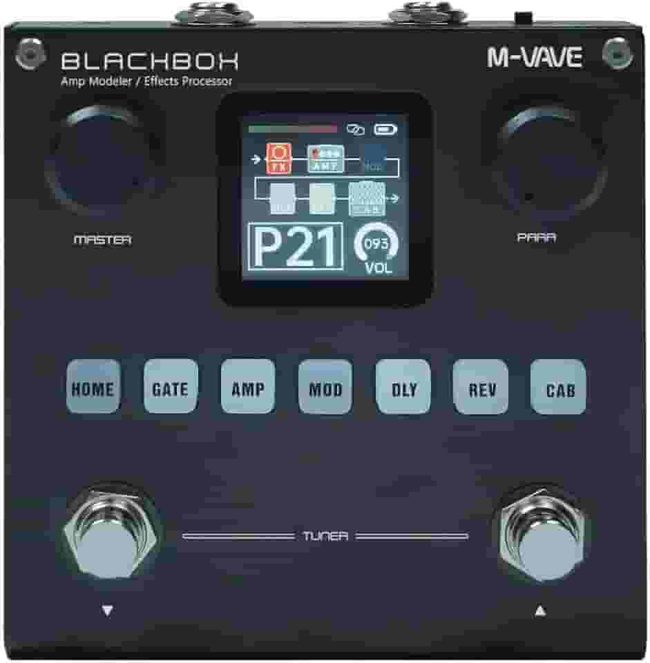 M-VAVE VEDO BLACKBOX Pedal processador multiefeitos para guitarra, com mais de 80 efeitos embutidos, modelagem de amplificador 44,1 KHz / 24 bits 6 + 1 efeitos simultâneos, recarregável integrada