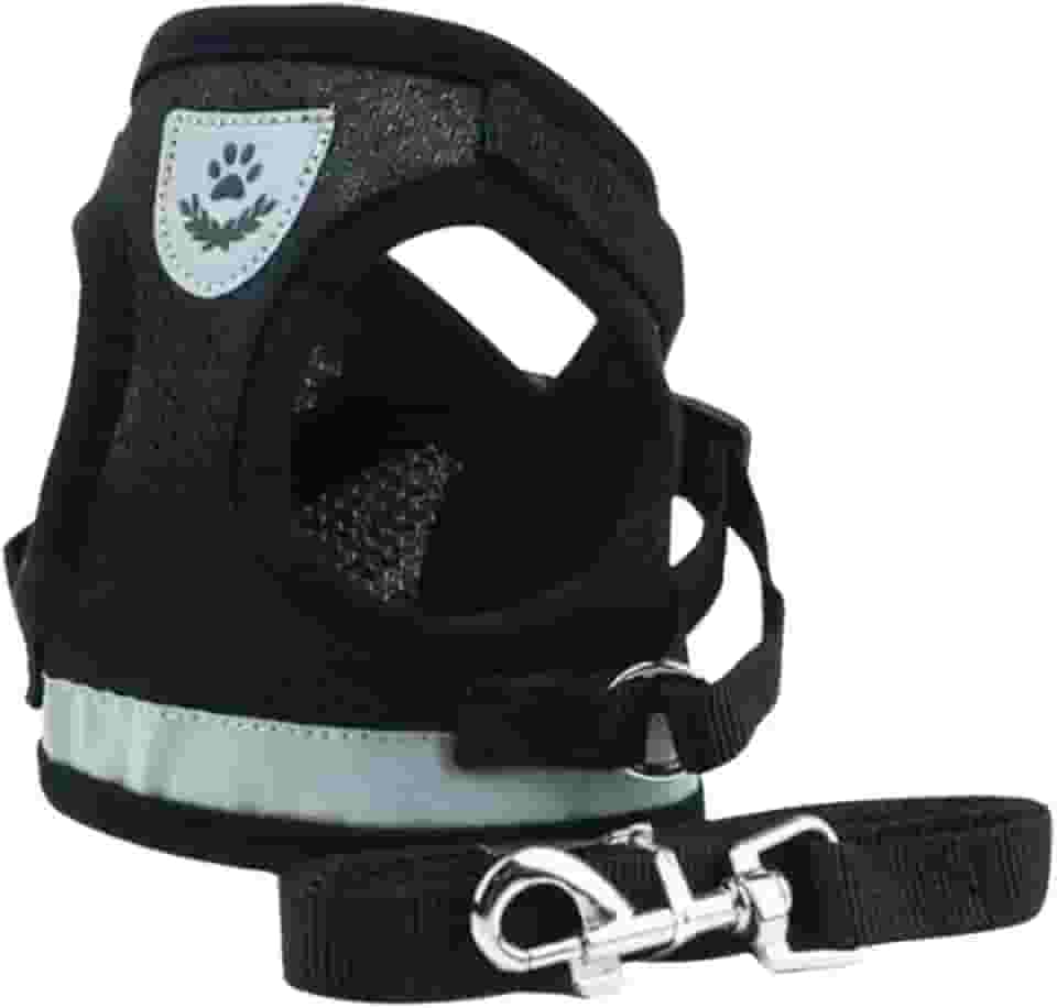 Coleira Peitoral para Cachorros e Gatos com Colete Reflexivo Regulável e Guia de Passeio (PRETO, L)