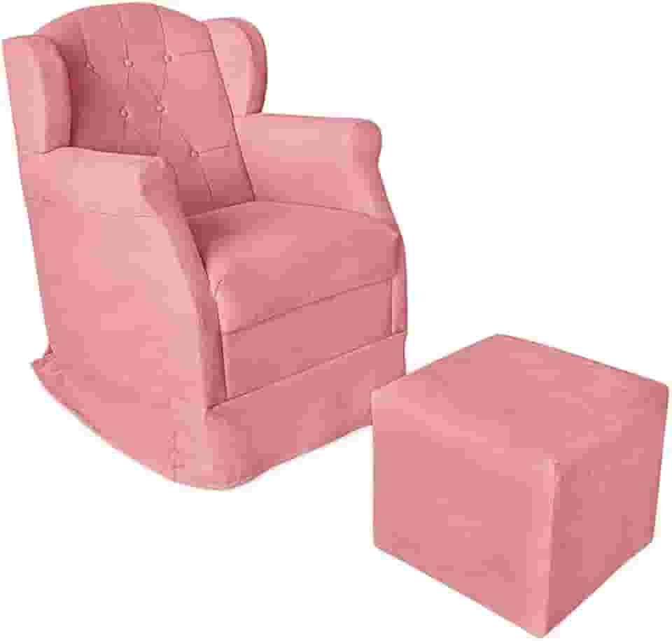 Poltrona de Amamentação Balanço Com Puff Platinum Decor (Rosa)