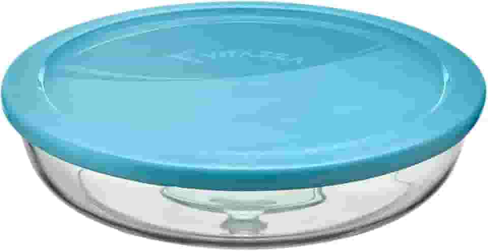 Assadeira Travessa Tigela Round Vidro Com Tampa Plástica 2,4 Litros