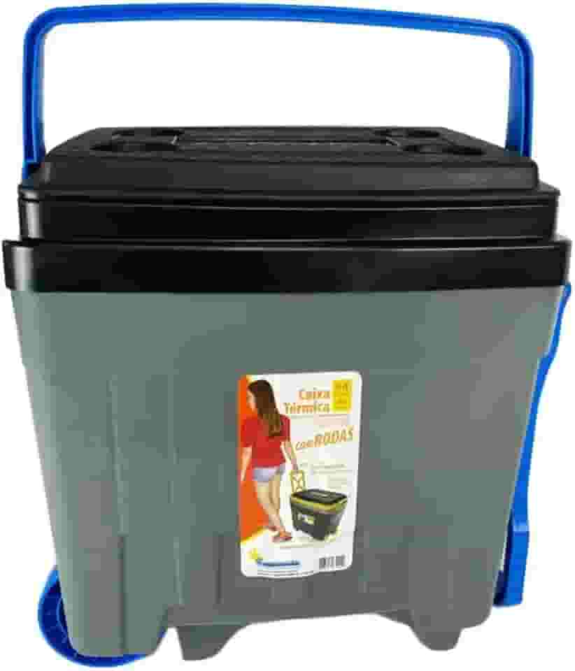 Cooler Térmico Grande 34 Litros Caixa Térmica 34 Litros Com Rodinhas, Porta Copos, Alça e Trava, Camping Caça e Pesca