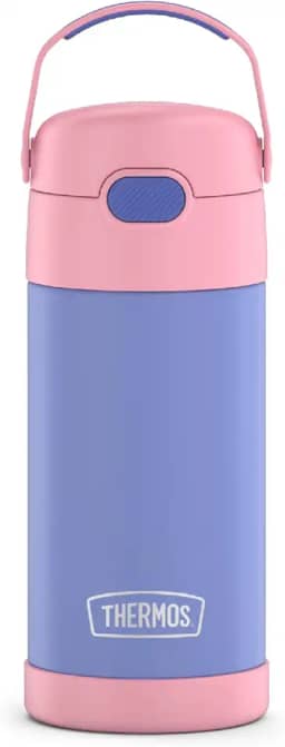 Garrafa de canudo infantil Funtainer THERMOS 355 ml de aço inoxidável, roxo/rosa