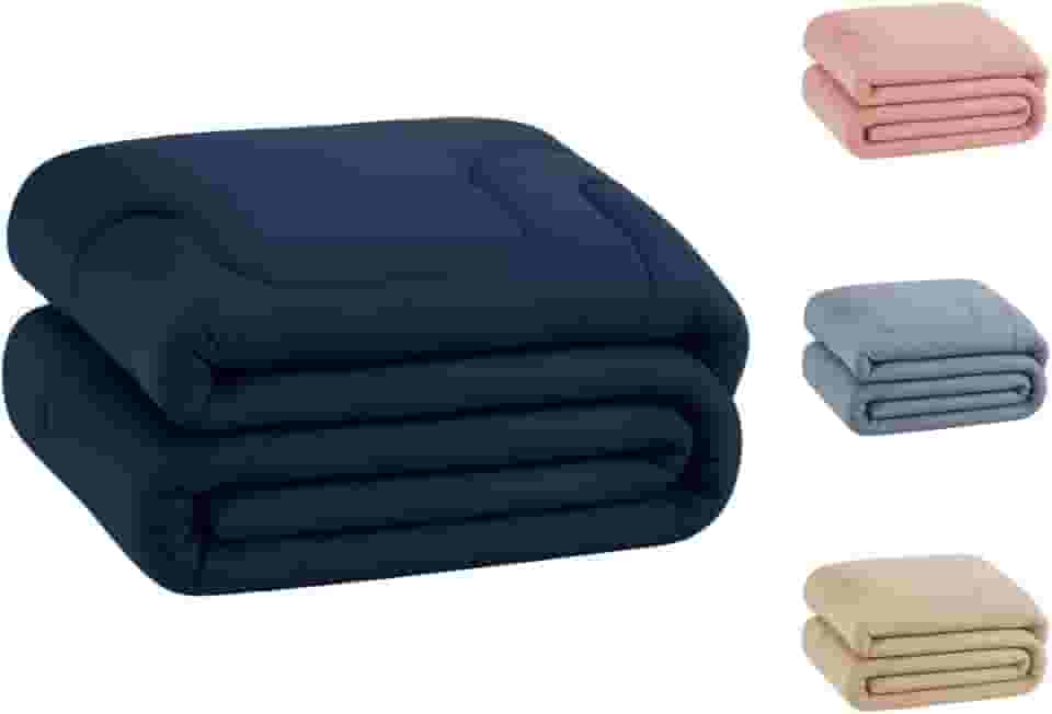 Edredom Percal 400 Fios Grosso Extra Macio Dupla Face Cobertor (Marinho, Solteiro)