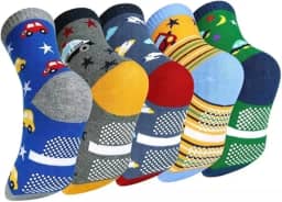 Meia Infantil Masculina/Feminina Antiderrapante, 0-10 Anos, Kit com 6 Pares, Lavagem Facilitada, Confortável