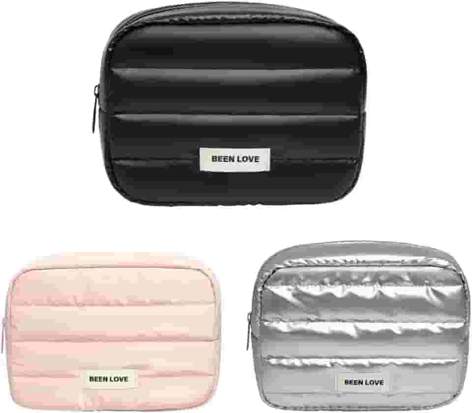 Necessaire Feminina Puffer Organizador de Maquiagem Cosméticos para Viagem (Preta, Médio)