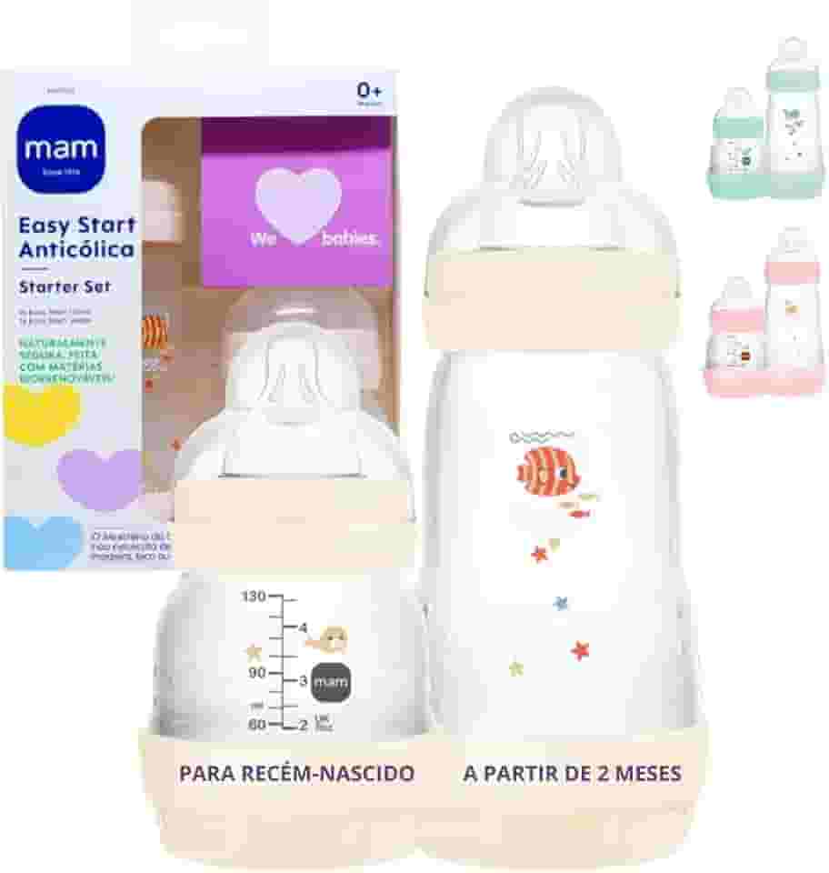 Mamadeira MAM Anticólica - Easy Start - Starter Set - Mamadeiras 130ml e 260ml - Neutra