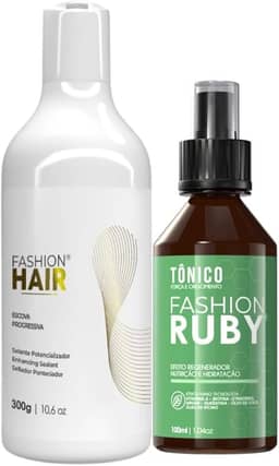 Kit Escova Progressiva Fashion Hair 300ml + Tônico Capilar 100ml Força e Crescimento