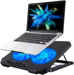 Base Suporte para Notebook até 17" com Cooler Duplo Ultra Silencioso, LED Azul, 8 Níveis de Altura, USB Extra – Refrigeração Potente e Conforto Ergonômico