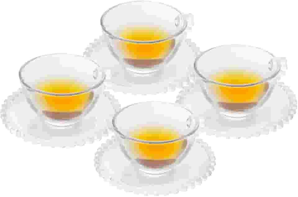 WOLFF - Conjunto 4 Xícaras de Chá de Cristal com Pires 180ml - Linha Pearl