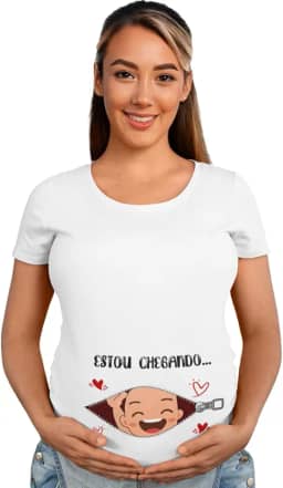 Camiseta Gestante "Estou Chegando" - Chá de Bebê