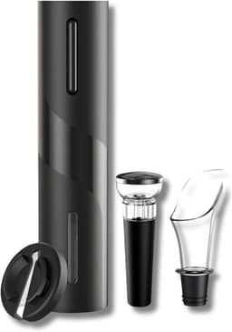 Kit Abridor de Vinho Elétrico com Cortador de Papel Alumínio, Derramador de Vinho e Rolha à Vácuo, Saca-rolha Automático, Ótima Opção de Presente e Comemorações