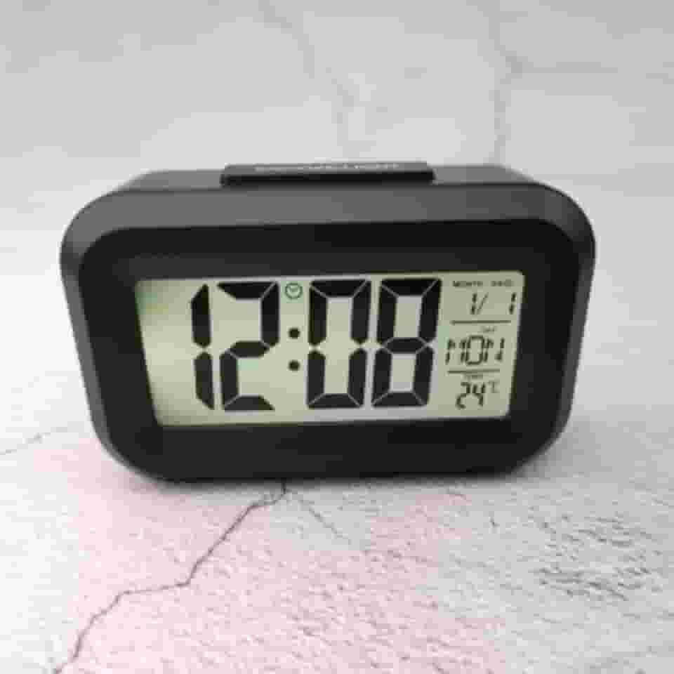 Mini Relógio Despertador de Mesa Digital inteligente Com Botão de Soneca Calendário Temperatura Luz Noturna - Tubarão Stores. (Preto)