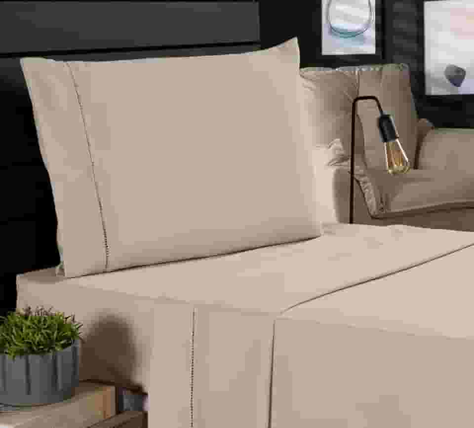 Jogo de Cama Classic Solteiro Percal 400 Fios Ponto Palito 03 Peças, Antiácaro, Anti-pilling com Toque Macio - Bege