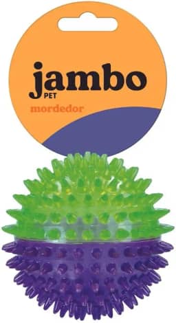 JAMBO PET Bola TPR Espinhos Com Apito Interno Flexível E Macio Reduz Estresse Tam Medio Duas Cores Roxo c/Verde Para Cães