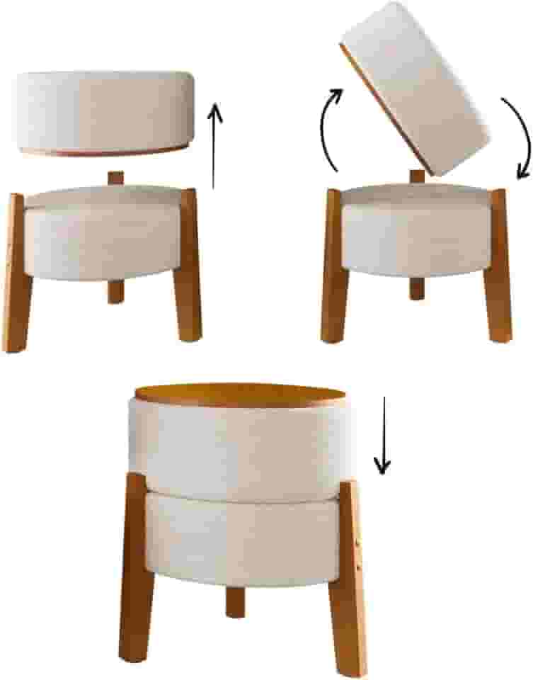 Puff Estilo mesa em Tecido boucle Bege Com Pés em madeira maciça-1uni