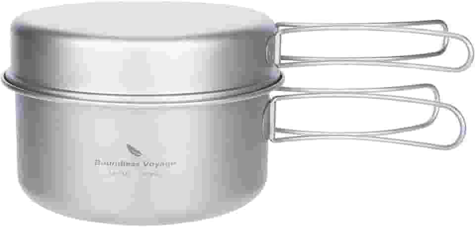 iBasingo Conjunto de panelas de acampamento de titânio, panela de 1000 ml e panela de 500 ml com alça dobrável, panelas ultraleves para caminhadas, acampamento solo e cozinha ao ar livre, utensílios