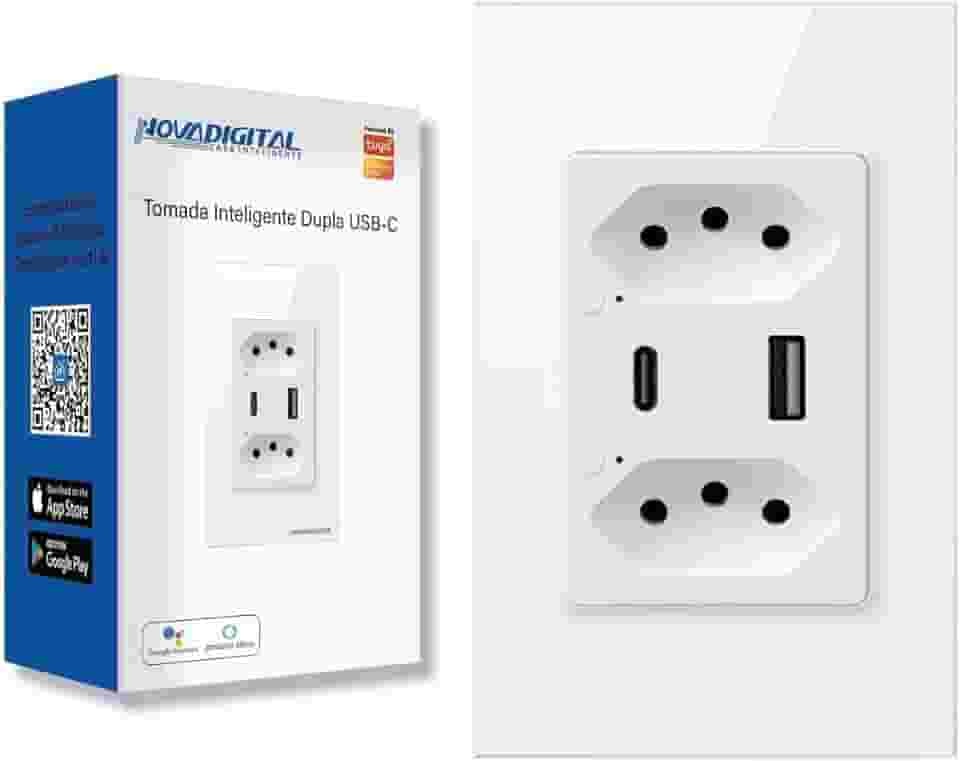Tomada Inteligente WiFi com Porta USB Tipo C Tomada de Parede Smart Home Automação Residencial Compatível com Google Home Alexa Tuya