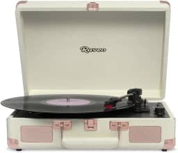 Raveo Vitrola Sonetto Rose Gold com Conexão Bluetooth, USB Reproduz e Grava, Radio FM, Saída Auxiliar e Bivolt