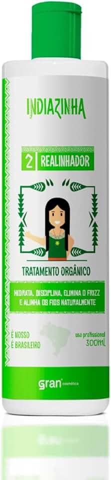 Realinhador Capilar Indiazinha 300ml Tratamento Orgânico Sem Formol Para Cabelos Lisos e Brilhantes