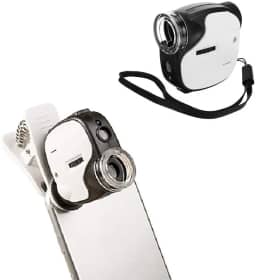 LUPA MICROSCOPIO DE BOLSO PORTATIL AUMENTO 55X AJUSTAVEL COM LED E ULTRA VIOLETA COM CLIP PARA CELULAR PARA MEDICINA ANTIGUIDADE JOIAS