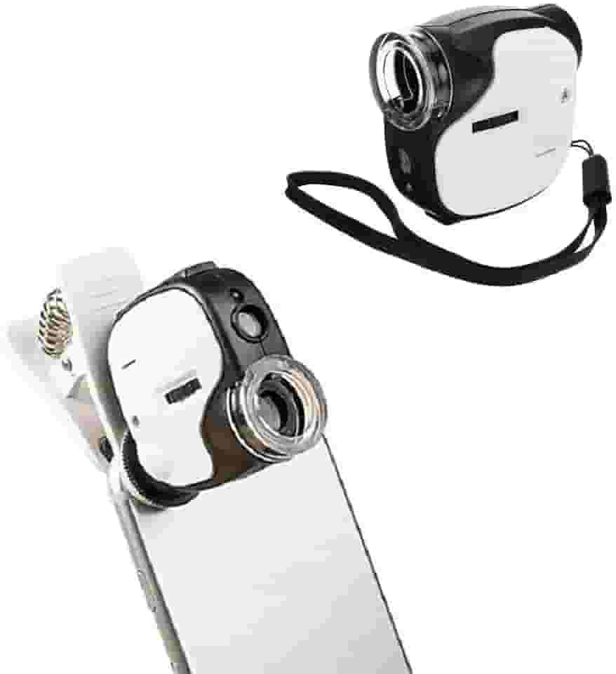 LUPA MICROSCOPIO DE BOLSO PORTATIL AUMENTO 55X AJUSTAVEL COM LED E ULTRA VIOLETA COM CLIP PARA CELULAR PARA MEDICINA ANTIGUIDADE JOIAS