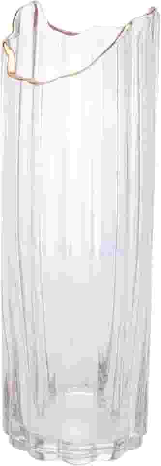 WOLFF - Vaso de Vidro Com Borda Dourada - 10cm x 30cm - Transparente - Decoração - Mesa Posta - Vasos Decorativos