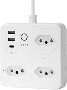 Filtro de Linha, Tomada Inteligente Wifi, Extensão Tomada, Regua Tomada, Regua de Energia, 3 Tomadas, 2 Interfaces USB, 1 Porta USB Tipo-C, Suporte para Controle Por Voz, Controle de celular (Branco)
