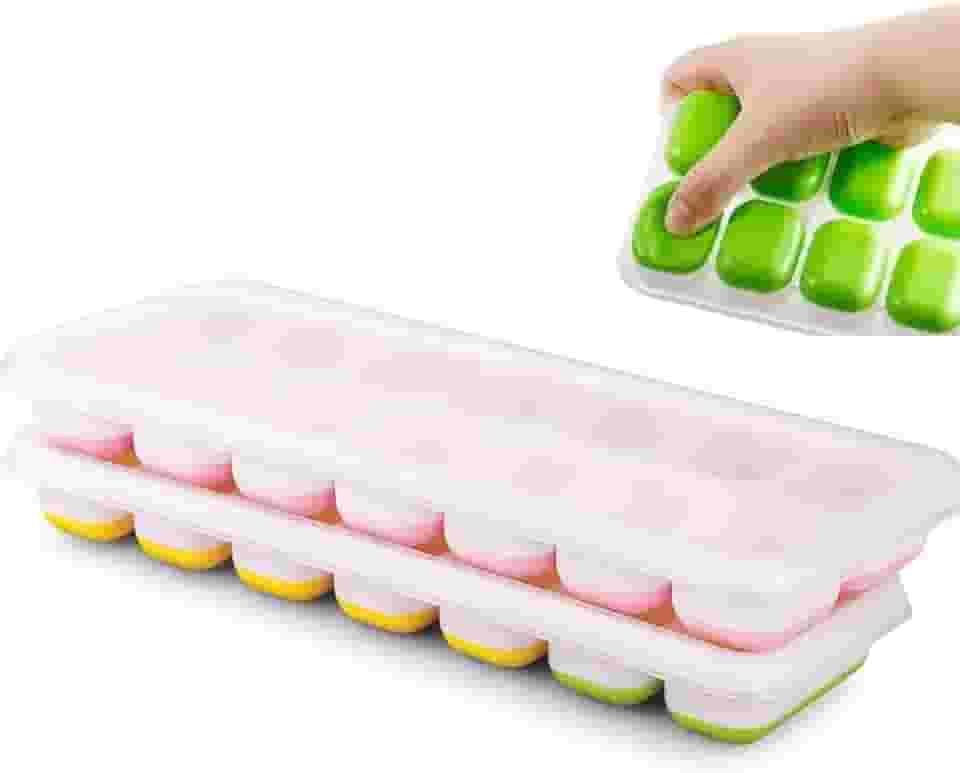 Kit 2 Formas Premium de Gelo com Tampa Silicone Flexível Multiuso Papinha Bebê Drinks Whisky Frutas Molhos Antiodor Livre BPA Freezer Desenforma Fácil Cozinha Organizada Reutilizável Durável