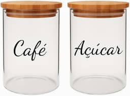 Potes Herméticos de Vidro com Tampa de Bambu 1200ml Conjunto com 2 Unidades para Café e Açúcar Transparente