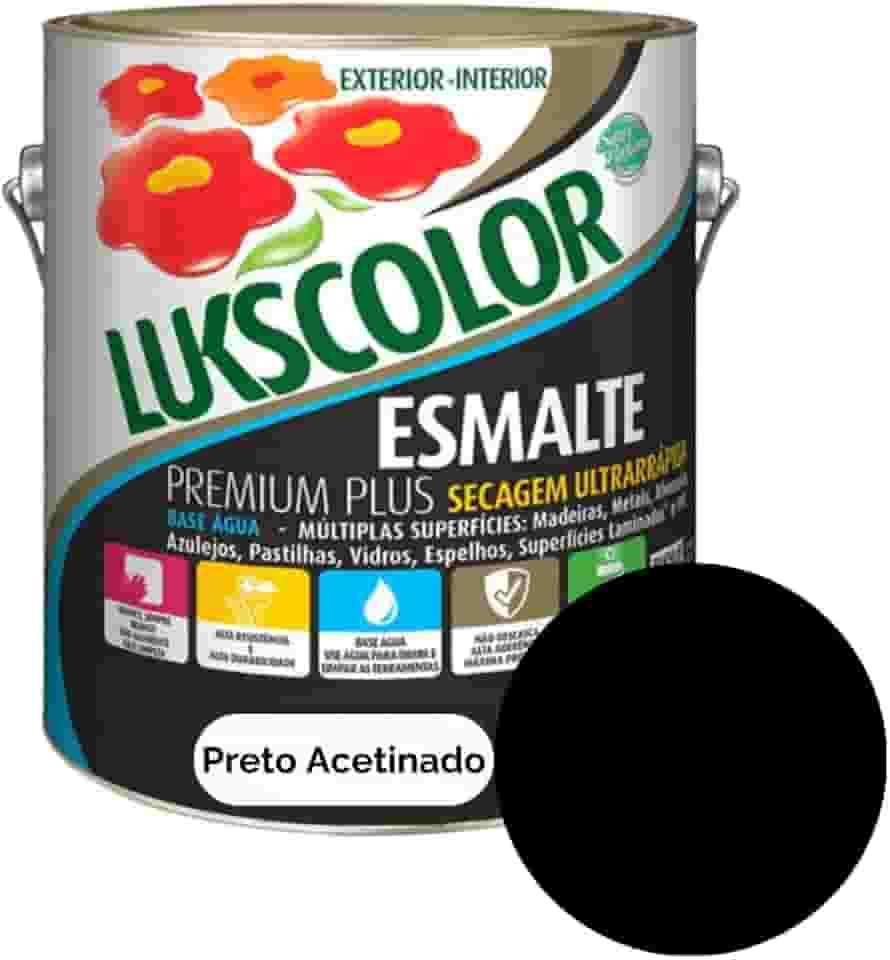Tinta Esmalte Base Água 900ml Lukscolor - Cores (PRETO ACETINADO)