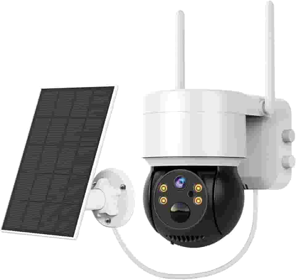 Camera de Segurança Wifi, Câmera de Segurança Externa Solar, Bateria Recarregável, Placa Solar 5W, Detecção Humana PIR, Visão Noturna, Áudio Bidirecional, IP66, Armazenamento em Nuvem/microSD, 2MP