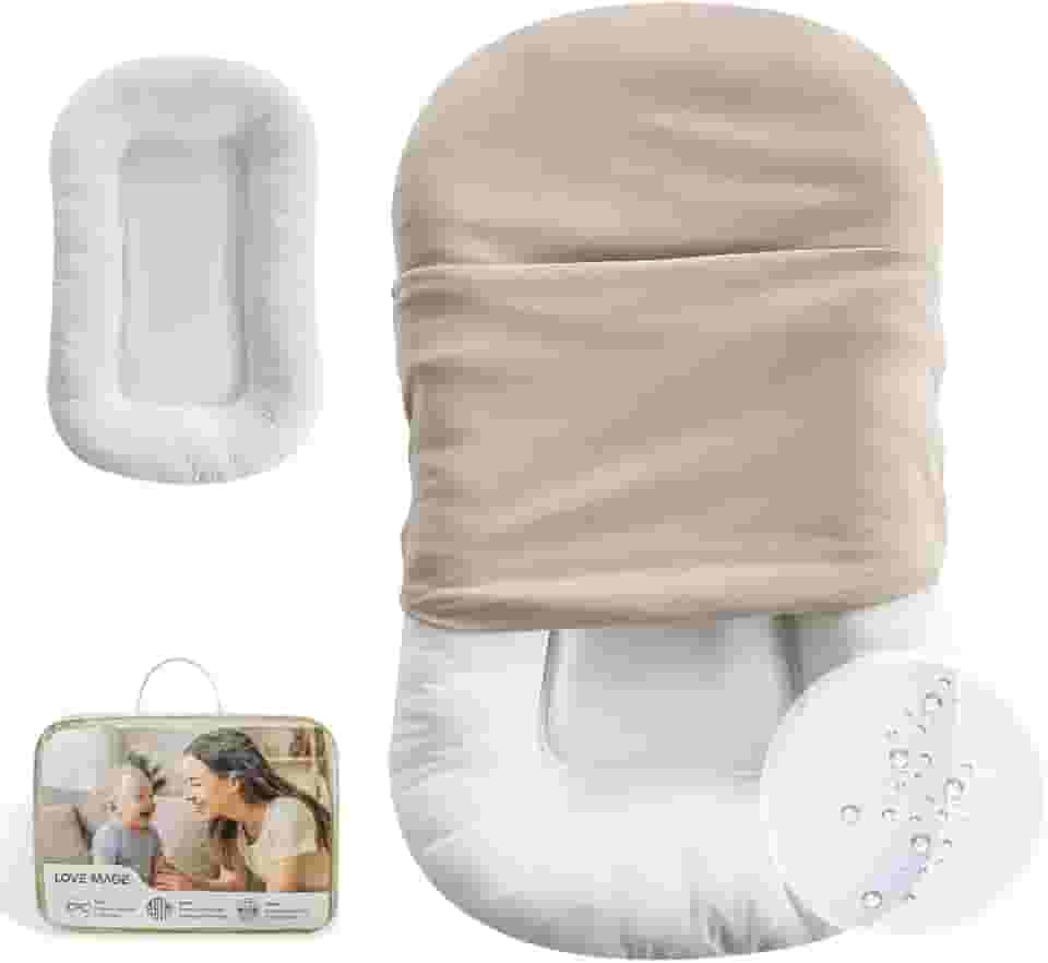 Espreguiçadeira infantil, capa para ninho de bebê, algodão macio e interior impermeável, assento de bebê para tempo de barriga, espreguiçadeira para recém-nascidos de 0 a 24 meses (rosa)