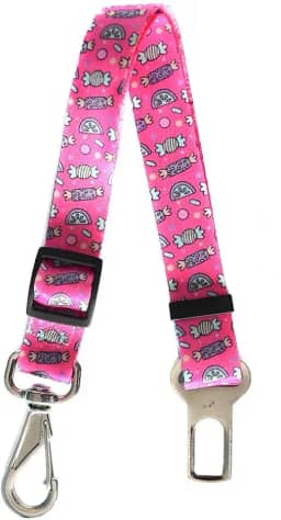 MY PET BRASIL Cinto De Segurança Para Cães 80Cm Regulável Adaptador De Carro Para Cachorros Guia Pet Transporte Viagem E Passeio Modelo Universal Estampa Candy