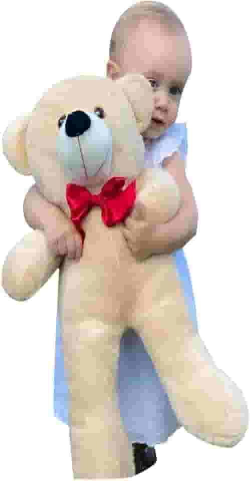Urso De Pelúcia Gigante Teddy 50 Cm Macio com Laço Vermelho - Doce de Leite