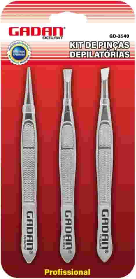 Pinças Profissional Sobrancelha Kit 3 Unidades de Precisão em Aço Inoxidável Design Ergonômico Reta Inclinada e Ponta Fina