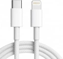 Cabo Carregador Turbo Trançado De Nylon Branco Compatível com iPhone 14/13/12/11/XR/XS/8/7/SE/XR Certificado Premium