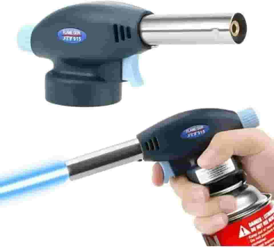 Maçarico Portátil Culinária Gourmet com Acendimento Automático via gatilho, Chama Ajustável até 1300°C, Compacto, Gás Butano, Seguro e Multifuncional Uso Doméstico e Profissional - LINHA PREMIUM