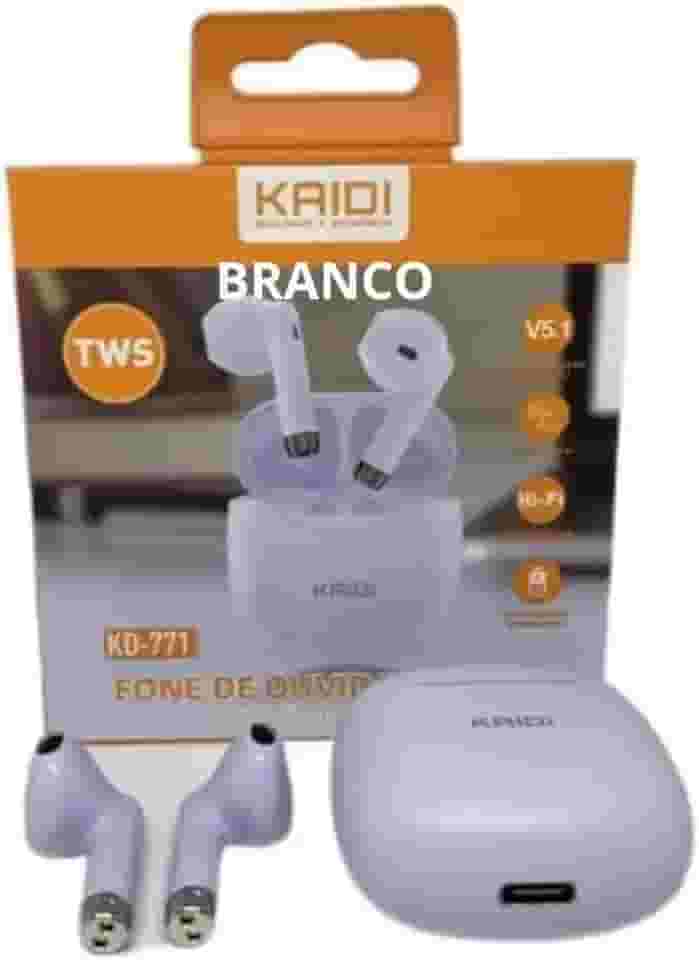 Fone De Ouvido Sem Fio Kaidi TWS Smart Touch V5.1 Kd-771 (Branco)