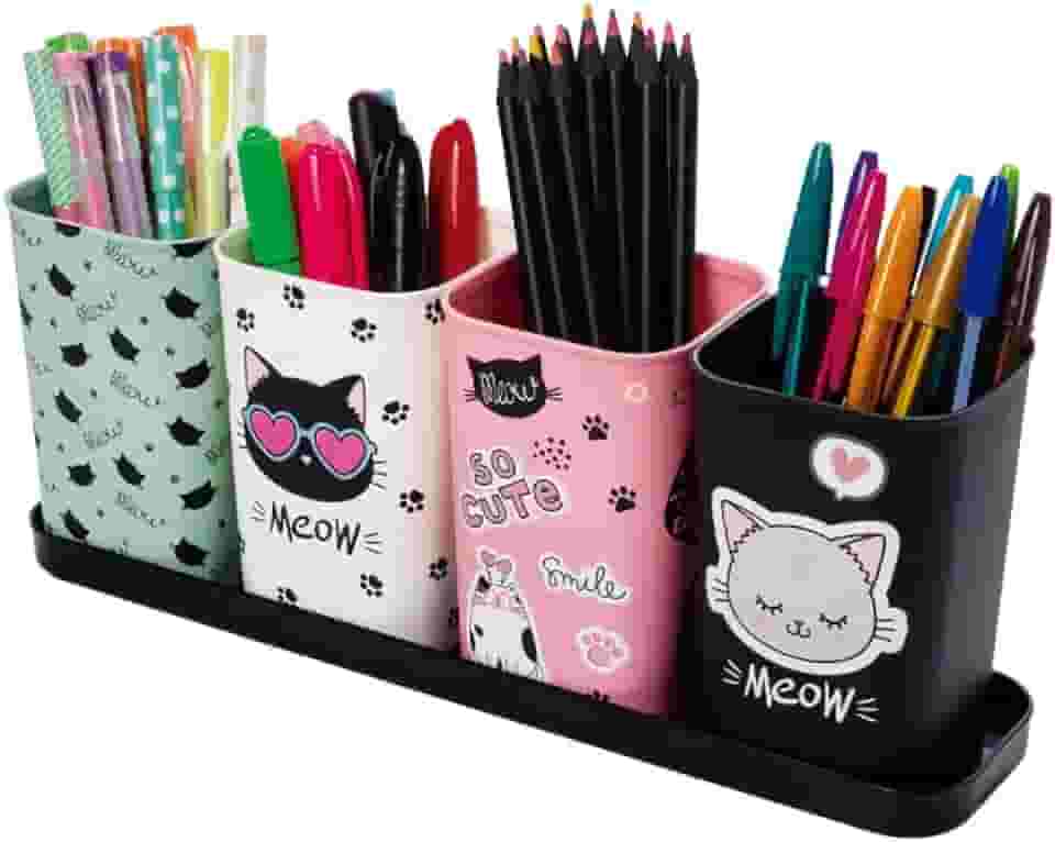 Porta Canetas C/Bandeja Decorado Cute 5 Pçs Plasútil