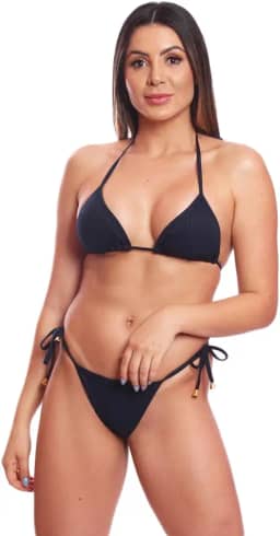 Biquini Cortininha de Amarra Mulher Praia Marquinha Canelado