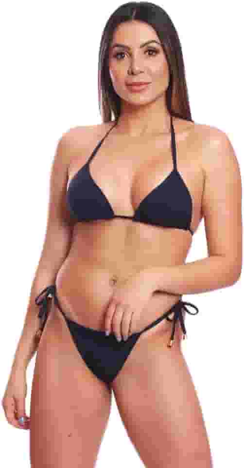 Biquini Cortininha de Amarra Mulher Praia Marquinha Canelado