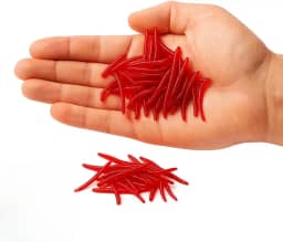 Kit 100/200 Minhocas Artificiais de Silicone – Iscas Vermelhas para Pesca de Carpa, Bagre e Tilápia