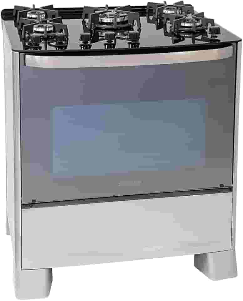 SUGGAR FOGÃO MASTER GRILL PRATA MESA DE VIDRO 5 BOCAS TRIPLA CHAMA GRILL 110V TREMPE FERRO FUNDIDO ACENDIMENTO SUPERAUTOMÁTICO FGVMTG511PRIX