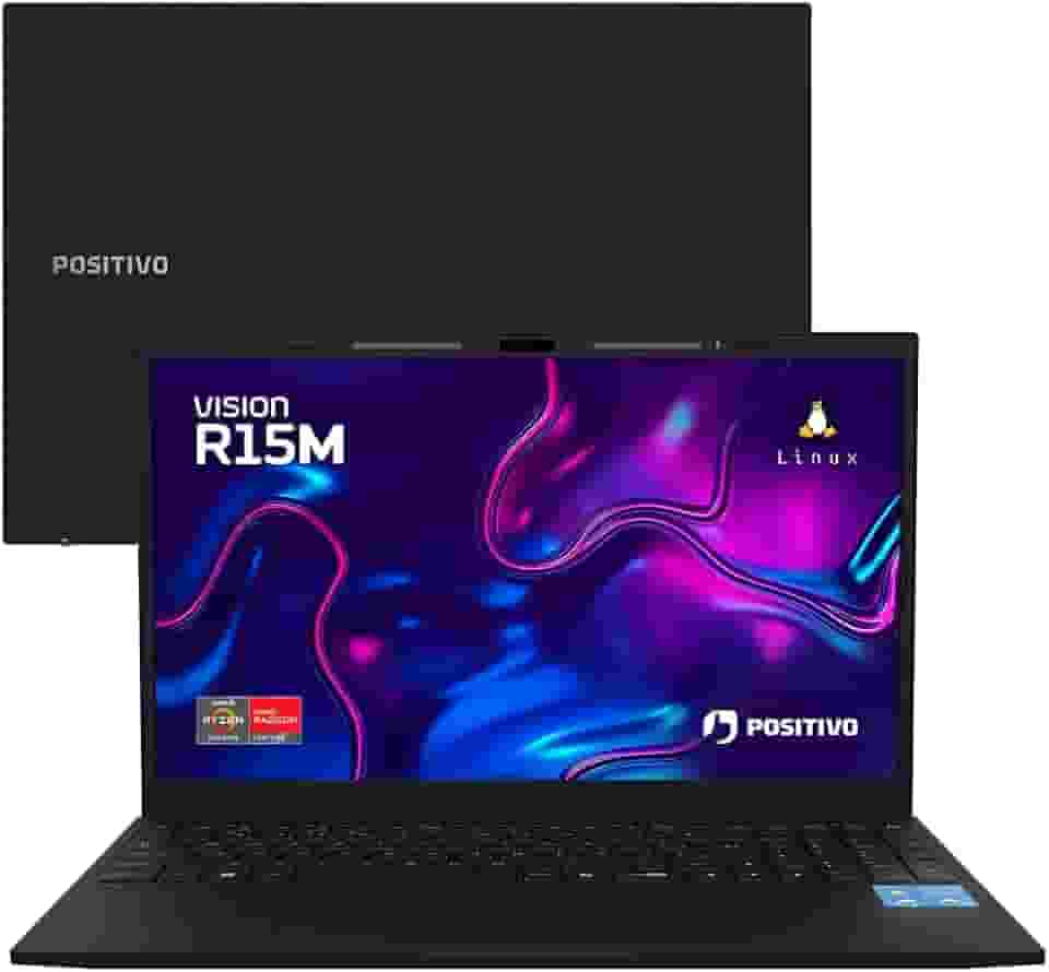 Notebook Positivo Vision R15M AMD Ryzen 7-5825U Linux 8GB RAM 256GB SSD Wi-Fi 6 Tela 15” Full HD IPS Antirreflexo - Minitela - Permite upgrade de memória RAM e SSD - Preto