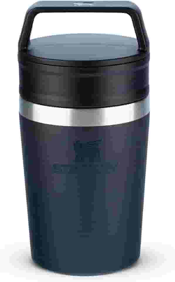 Stanley - Copo de Café Térmico, Caneca de Viagem Café Go com Tampa de Duas Partes Para Beber e Alça de Transporte, Garrafa Térmica de Aço Inoxidável, 236 ml, Black